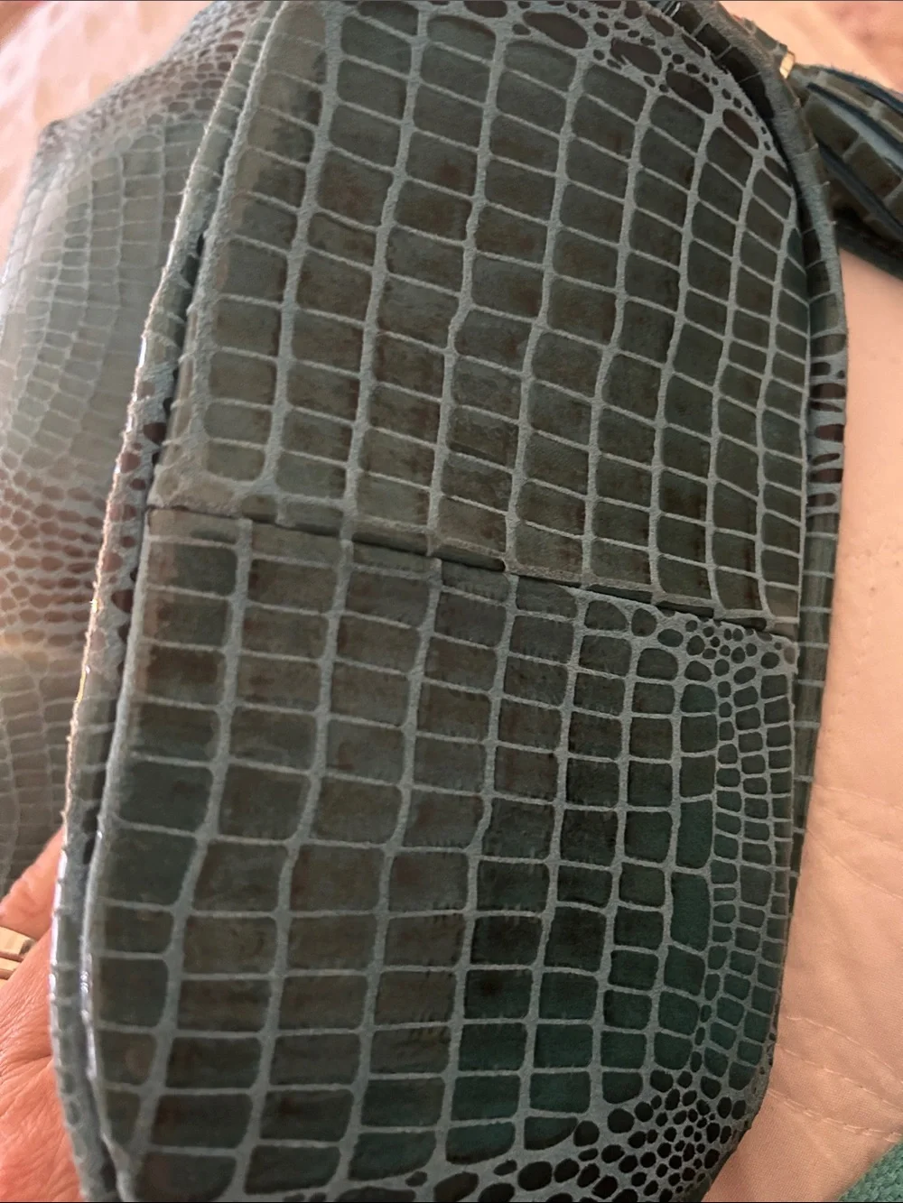 Teal Croc-Embossed Shoulder Bag with Gold Hardware